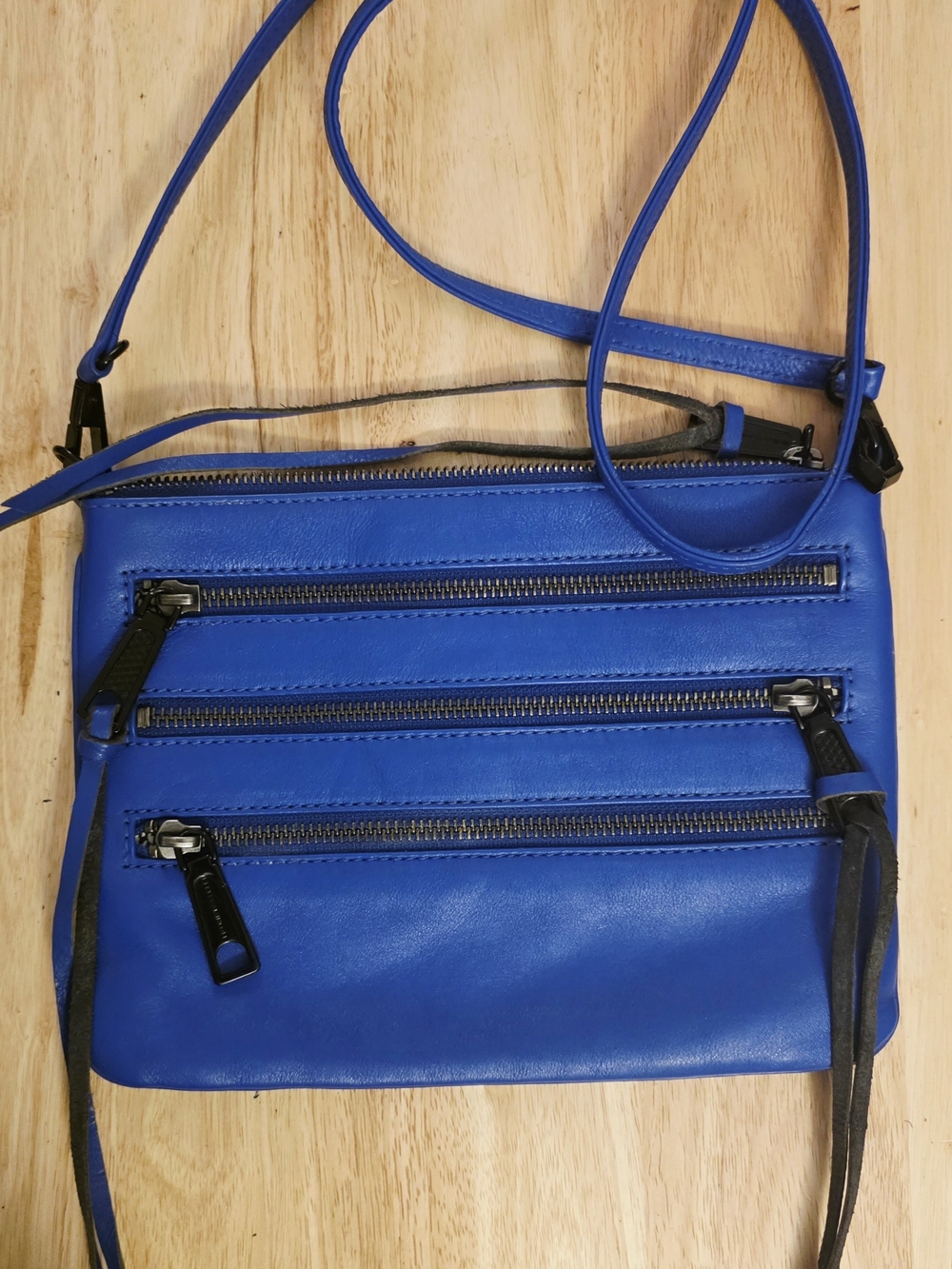Rebecca Minkoff Cobalt Blue Smooth Leather 3 Zip Rocker Crossbody Purse Bag